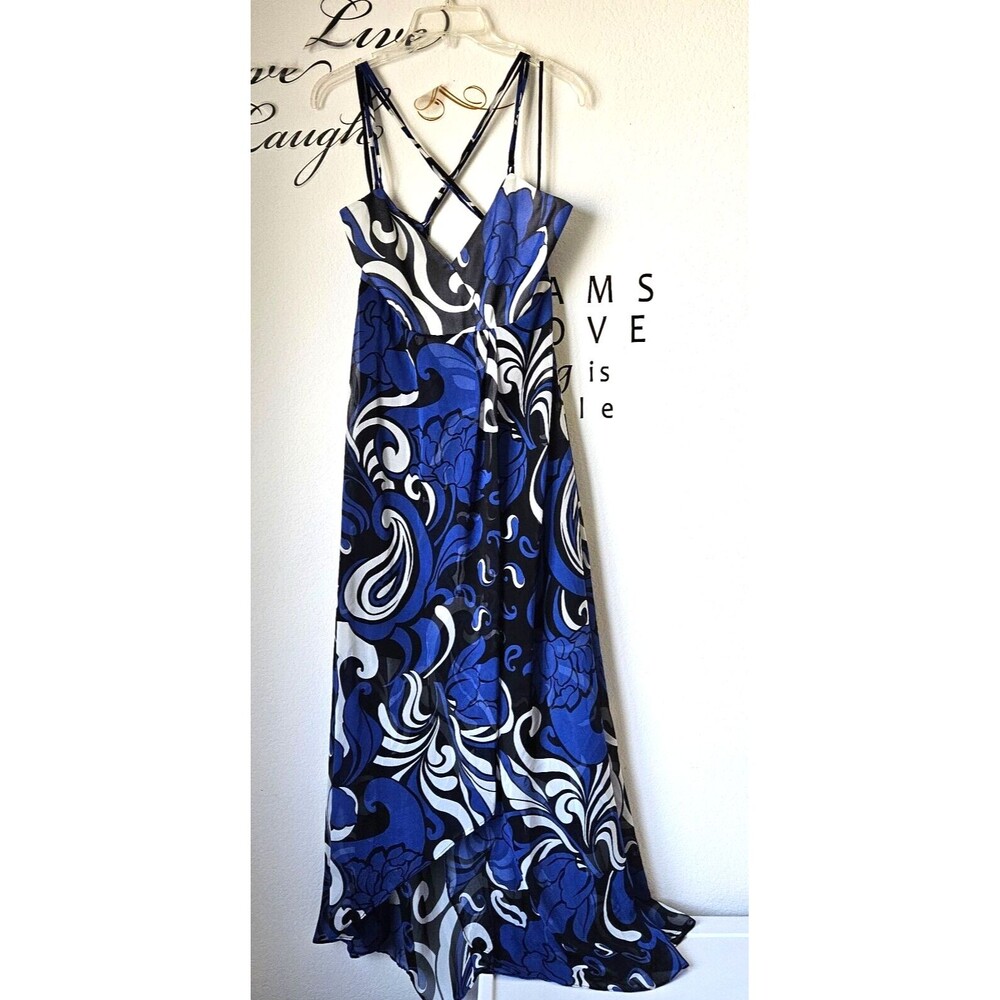 Sandro Ferrone Roma Midi Dress Women Sz S Cobalt Blue Paisley Coconutgirl Beachy